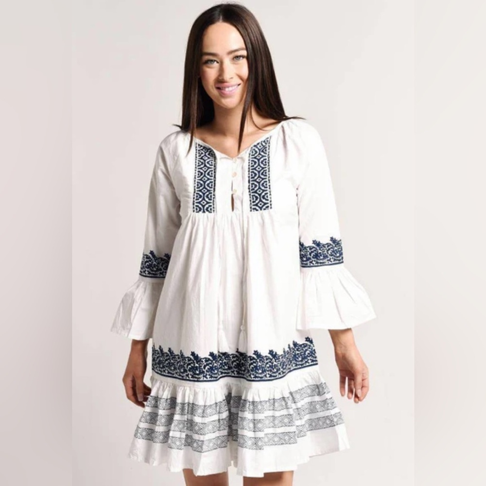 Roller Rabbit Mona Border Maricruz Cotton Dress Size Medium - Picture 1 of 5